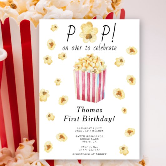 水彩ポップに遊びにきて!子供の誕生日パーティー 招待状