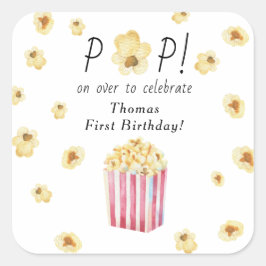 水彩ポップコーン子供の誕生日パーティー スクエアシール