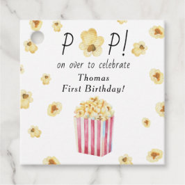 水彩ポップコーン子供の誕生日パーティー フェイバータグ