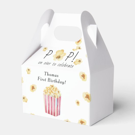 水彩ポップコーン子供の誕生日パーティー フェイバーボックス (正面サイド)