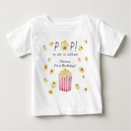 水彩ポップコーン子供の誕生日パーティー ベビーTシャツ
