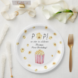 水彩ポップコーン子供の誕生日パーティー ペーパープレート