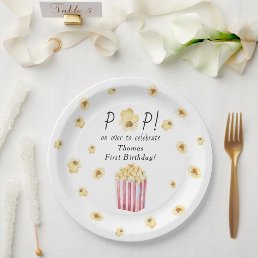 水彩ポップコーン子供の誕生日パーティー ペーパープレート (ウェディング)