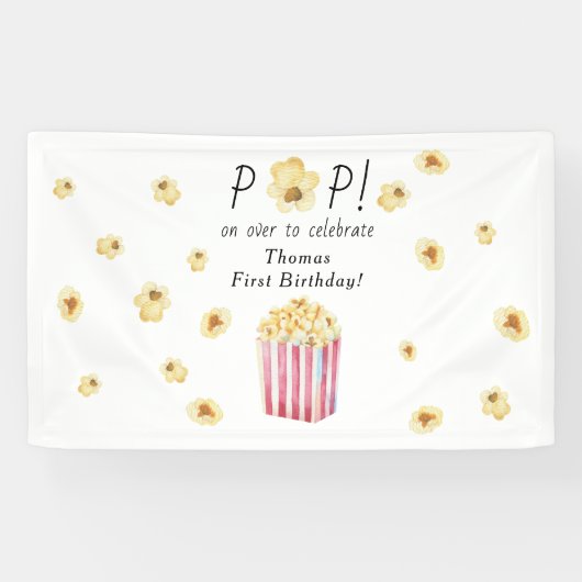 水彩ポップコーン子供の誕生日パーティー 横断幕 (横)