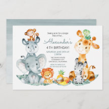 水彩ポップサファリジャングル動物誕生日