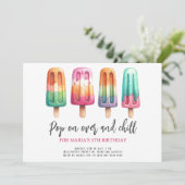 水彩ポップシクル アイスクリーム 子ども誕生日パーティー 招待状 (スタンド正面)