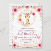 水彩ポップジャングルキリン誕生日子供 招待状 (正面)