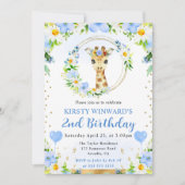 水彩ポップジャングルキリン誕生日 招待状 (正面)