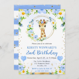 水彩ポップジャングルキリン誕生日 招待状