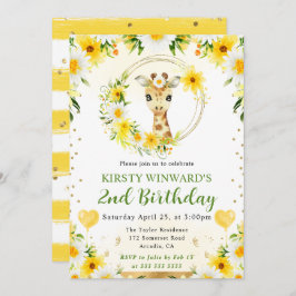 水彩ポップジャングルキリン誕生日 招待状