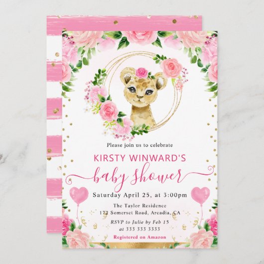 水彩ポップジャングルライオン ベイビーシャワー 招待状 (正面/裏面)