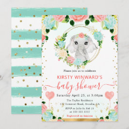 水彩ポップジャングル象ベイビーシャワー 招待状