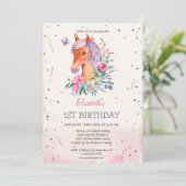 水彩ポニーの花の誕生日 招待状 (スタンド正面)