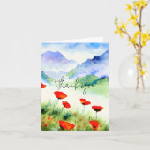 水彩ポピーと山 オーダーメイド カード (黄色い花)