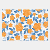 水彩ポピーと葉パターン ラッピングペーパーシート (正面)