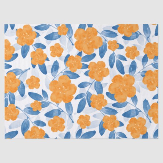 水彩ポピーと葉パターン 薄葉紙 (正面)