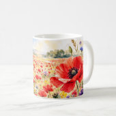 水彩ポピーの花畑 - ポピー コーヒーマグカップ (正面右)