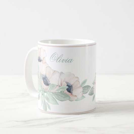水彩ポピーエレガントク名ガーリー コーヒーマグカップ (正面左)