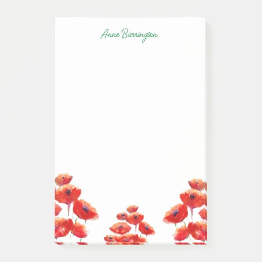 水彩ポピーパーソナライズされたズ ポストイット (正面)