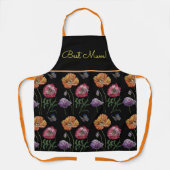 水彩ポピーレッドオレンジブラックフローラエプロン エプロン (正面)