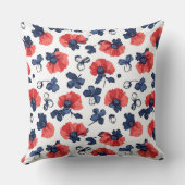 水彩ポピー柄 – 赤、青、白(3) クッション (裏面)
