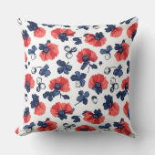 水彩ポピー柄 – 赤、青、白(3) クッション (正面)