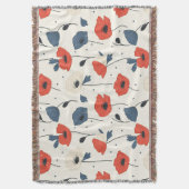 水彩ポピー模様 – 赤、青、白 スローブランケット (正面縦)