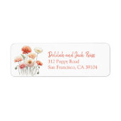 水彩ポピー花かわいらし差出人住所 ラベル (正面)