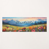 水彩ポピー花フィールド山 ヨガマット (正面(横))