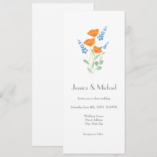 水彩ポピー花束 招待状 (正面/裏面)