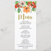 水彩ポピー花結婚のディナーメニュー メニュー (正面)