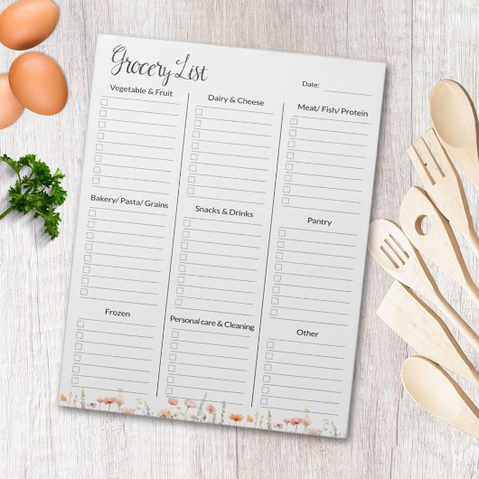 水彩ポピー野草フローラ食料品一覧 ノートパッド