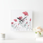 水彩ポピー スクエア壁時計 (ホーム)