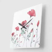 水彩ポピー スクエア壁時計 (傾斜)