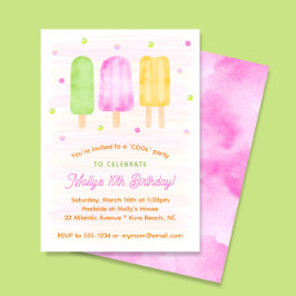 水彩ポプシクルカラフルガール第3誕生日 招待状