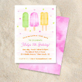 水彩ポプシクルカラフルガール第3誕生日 招待状