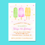 水彩ポプシクルカラフルガール第3誕生日 招待状