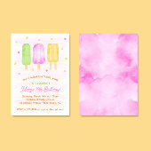 水彩ポプシクルカラフルガール第3誕生日 招待状