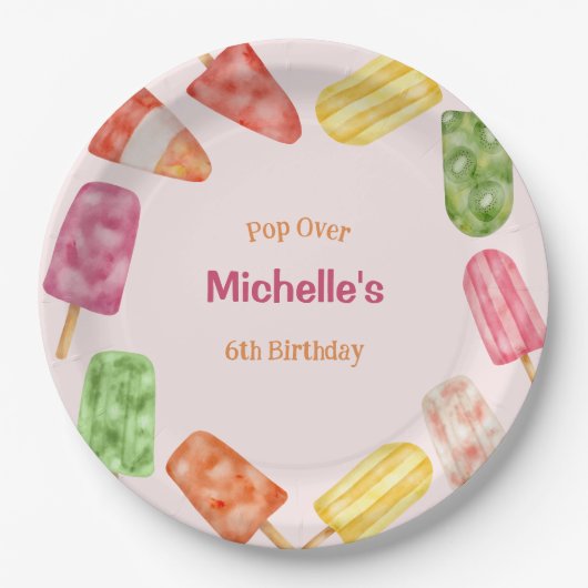 水彩ポプシクルサマー誕生日 ペーパープレート (正面)