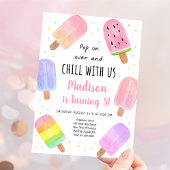 水彩ポプシクルピンクガール誕生日 招待状