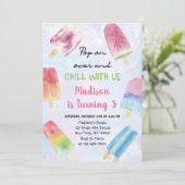 水彩ポプシクルポップ・アートのオンオーバーバースデーパーティー 招待状 (スタンド正面)