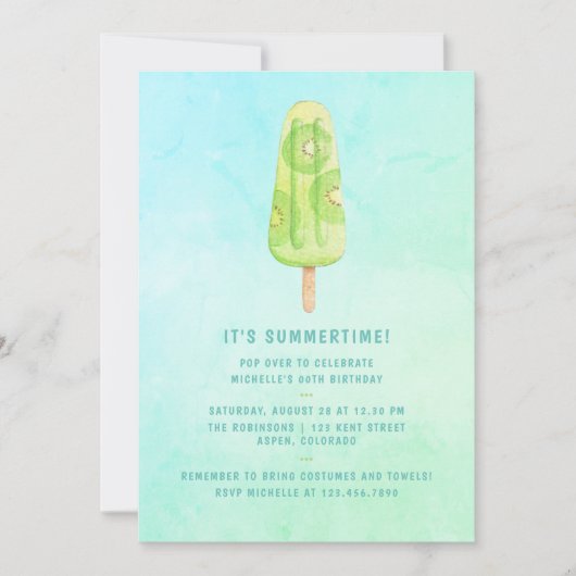 水彩ポプシクル夏の誕生日パーティーフォト 招待状 (正面)