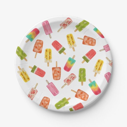 水彩ポプシクル夏の誕生日パーティー ペーパープレート (正面)