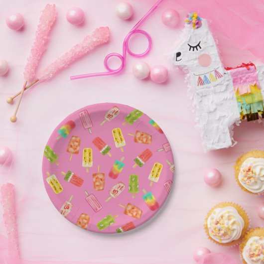 水彩ポプシクル夏の誕生日パーティー ペーパープレート (パーティー)