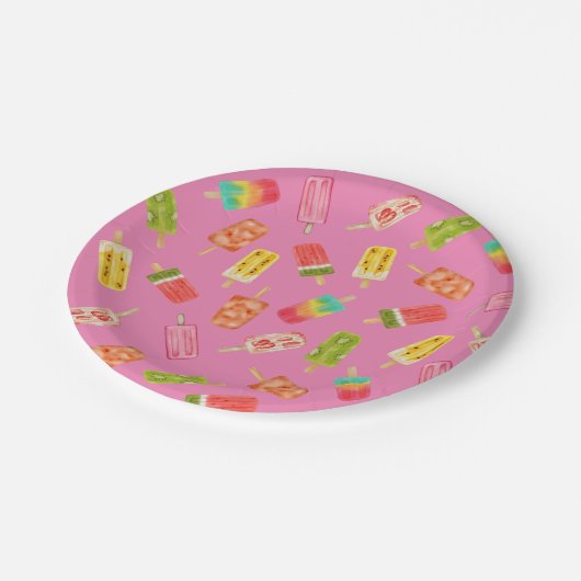 水彩ポプシクル夏の誕生日パーティー ペーパープレート (アングル)