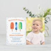 水彩ポプシクル男の子の誕生日パーティーフォト 招待状 (スタンド正面)