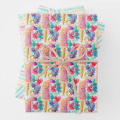水彩ポプシクル。アイスクリームサマーパーティー ラッピングペーパーシート (インサイチュ)