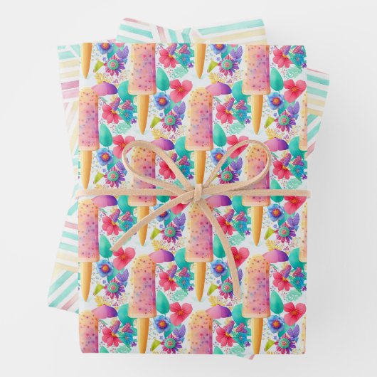 水彩ポプシクル。アイスクリームサマーパーティー ラッピングペーパーシート (インサイチュ)