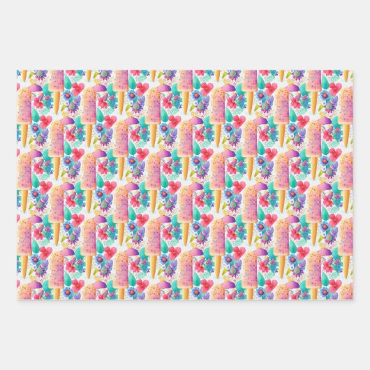 水彩ポプシクル。アイスクリームサマーパーティー ラッピングペーパーシート (正面)