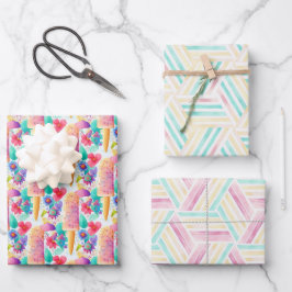 水彩ポプシクル。アイスクリームサマーパーティー ラッピングペーパーシート